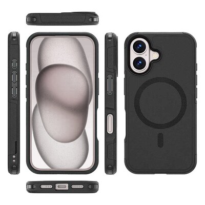 SaharaCase Raider MagSafe Phone Case with Magnetic Wallet for iPhone 16, Shock Absorbing, Scorpion Black (CP00631)