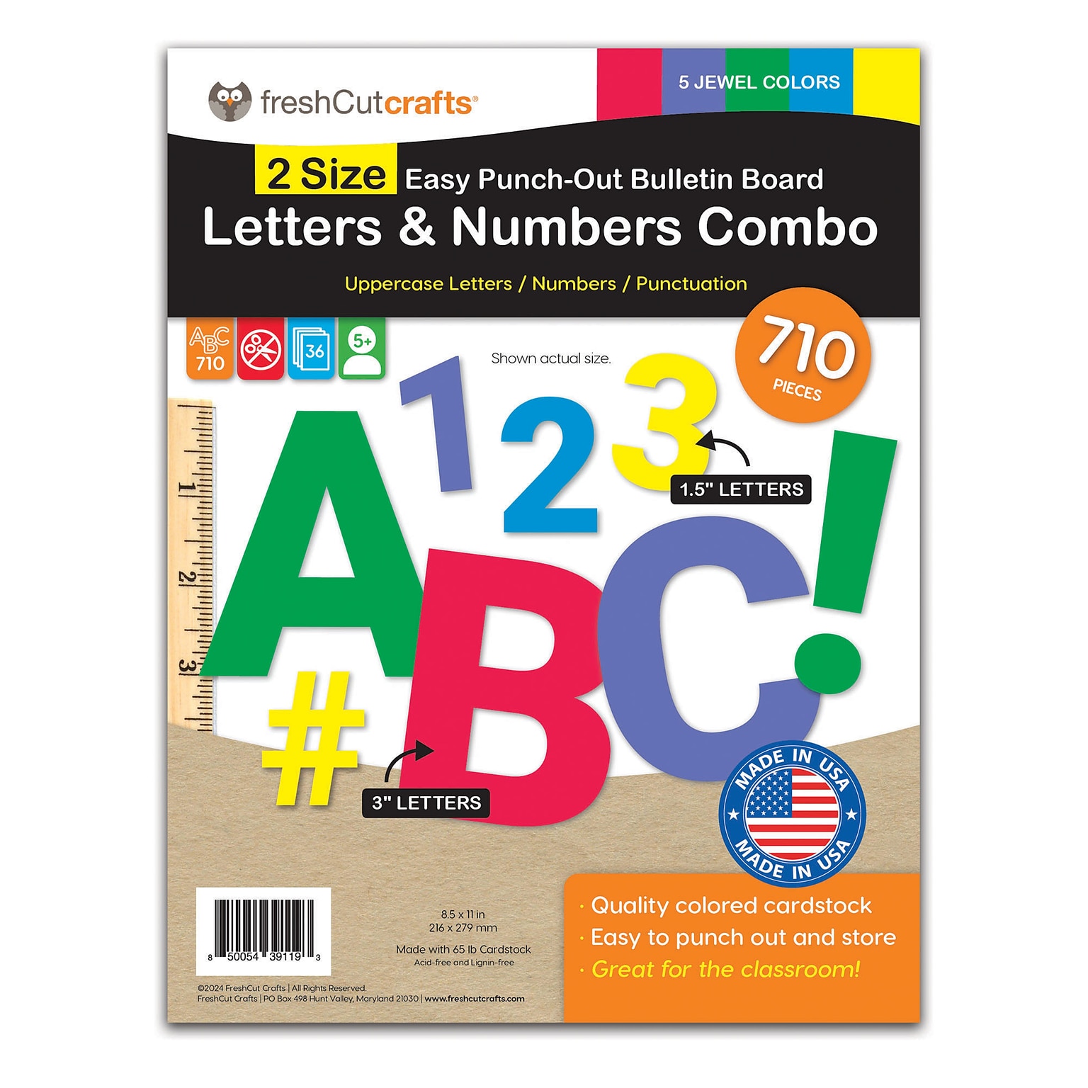 FreshCut Crafts Bulletin Board Letters & Numbers, Jewel Colors, 1.5in & 3in, 710 Pieces (FCC850054391193)