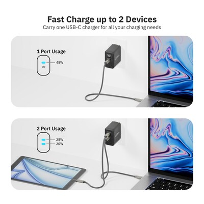 CODi PowerLine+ Dual USB-C Wall Charger, 45W, Black (WC045-2C)