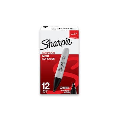 Photo 1 of Sharpie Permanent Marker, Chisel Tip, Black, Dozen (38201)
