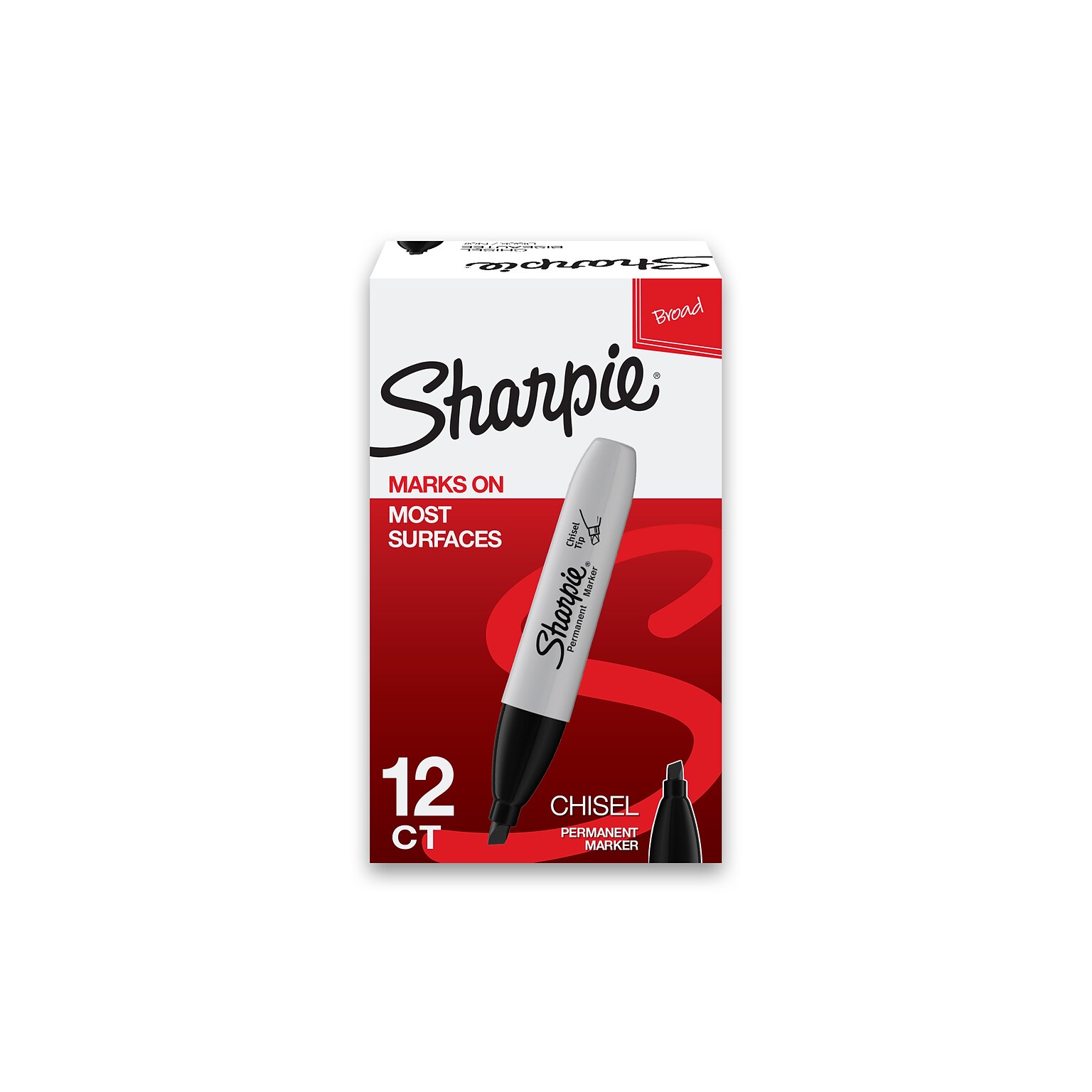 Sharpie Tank Permanent Marker, Chisel Tip, Black, 12/Pack (38201)