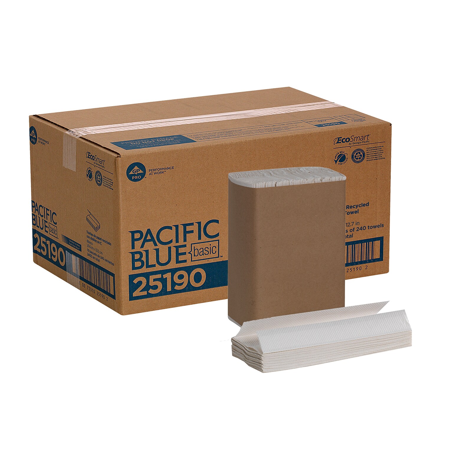 Pacific Blue Basic Recycled C-Fold Paper Towels, 1-ply, 240 Sheets/Pack, 10 Packs/Carton (25190)