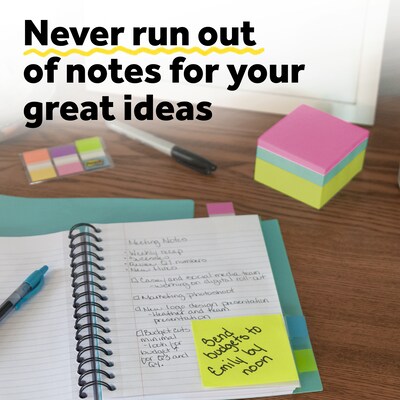 Post-it Cube Sticky Notes, 3" x 3", Assorted Brights, 400 Sheets/Cube (2027-BRT)