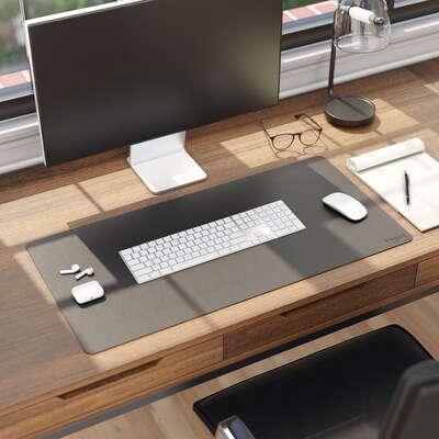 Smead Medium Vegan Leather Anti-Slip Desk Pad, 31.5" x 15.7", Charcoal (SMD64833)