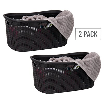 Mind Reader 10.57-Gallon Laundry Basket with Handles, Plastic, Black, 2/Set (40LBASK2PK-BLK)