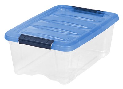 Iris Stack & Pull 12 Qt. Snap Lid Storage Boxes, Clear/Navy, 6/Carton (100306-CT)