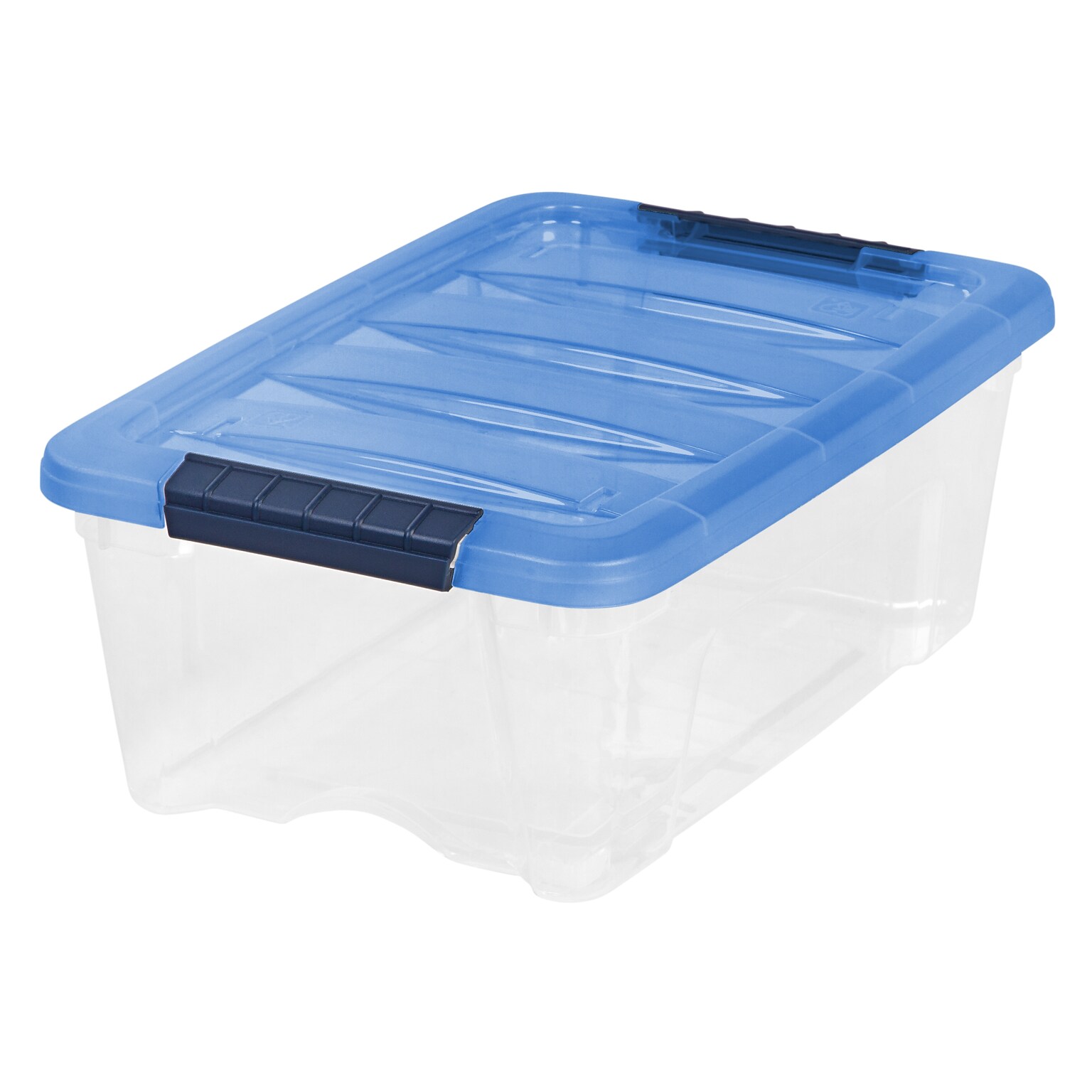 Iris Stack & Pull 12 Qt. Snap Lid Storage Boxes, Clear/Navy, 6/Carton (100306-CT)