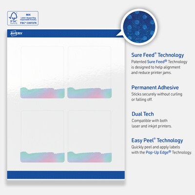 Avery Laser/Inkjet Rectangle Multipurpose Labels, 4" x 3-1/3", White, 80/Pack (S00-F3Q)