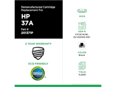 Clover Imaging Group Remanufactured Black Standard Yield MICR Toner Cartridge Replacement for HP 37A (CF237A/02-82040-001)