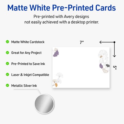 Avery Floral Design General Use Blank Cards, White, 20/Pack (S00-F4J)