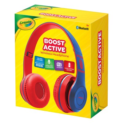 Crayola Boost Active Wireless Over-Ear Headphones, Bluetooth, Blue/Red (CHPBT348)