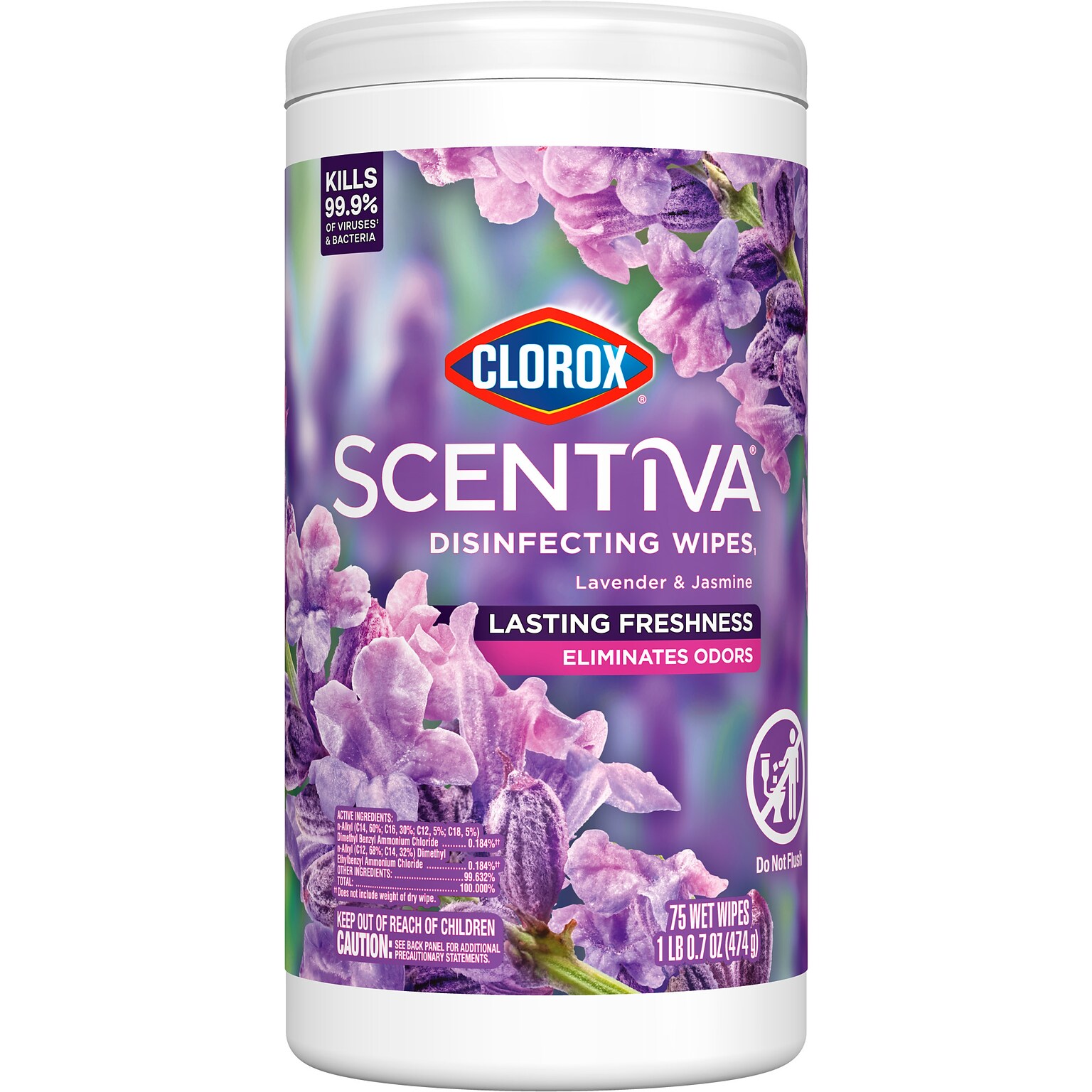 Clorox Scentiva Disinfecting Wipes, Lavender and Jasmine Scent, 75 Wipes/Container (60040)