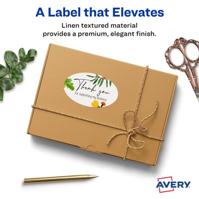 Avery Print-to-the-Edge Laser/Inkjet Oval Labels, 2 x 3-1/3, Textured White, 80 Labels/Pack (22829