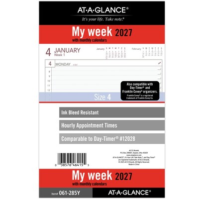 2027 AT-A-GLANCE 5.5 x 8.5 Weekly & Monthly Planner Refill, White/Gray (061-285Y-27)