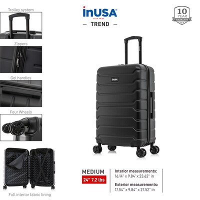 InUSA Trend 24" Hardside Suitcase, 4-Wheeled Spinner, TSA Checkpoint Friendly, Black (IUTRE00M-BLK)