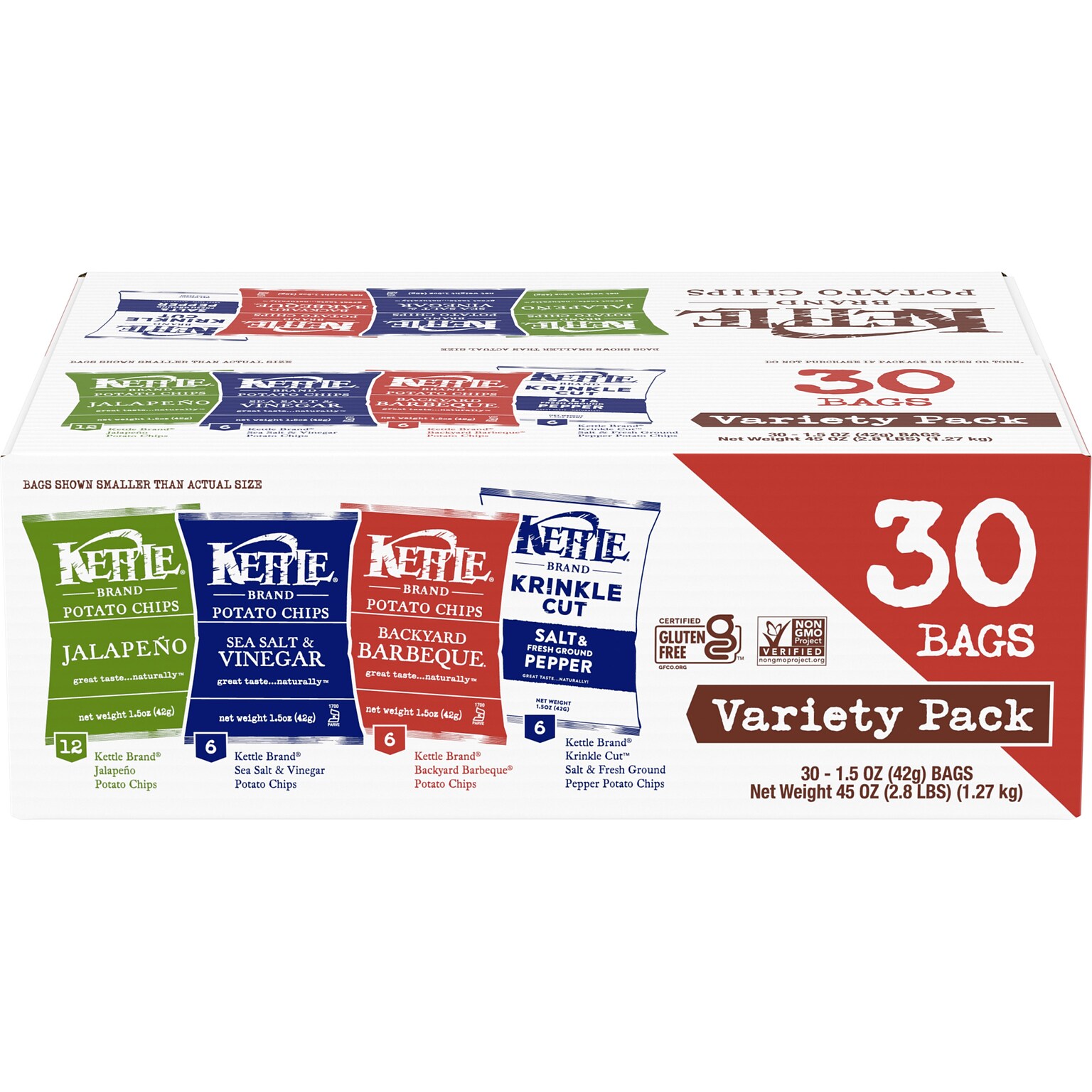 Kettle Gluten Free Potato Chips Variety Pack, 45 oz., 30 Bags/Carton (109402)
