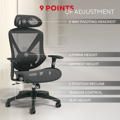 Staples® Dexley Ergonomic Mesh Swivel Task Chair, Black (UN56946)