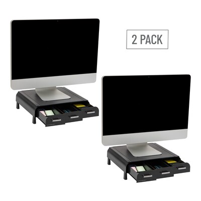 Mind Reader Monitor Stand and Desktop Organizer with 3 Storage Drawers, Black, 2/Pack (2MONSTA3D-BLK)