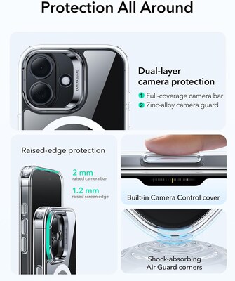 SaharaCase Venture Series Kickstand MagSafe Compatible Phone Case for iPhone 17, Shock Absorbing, Clear (CP00924)