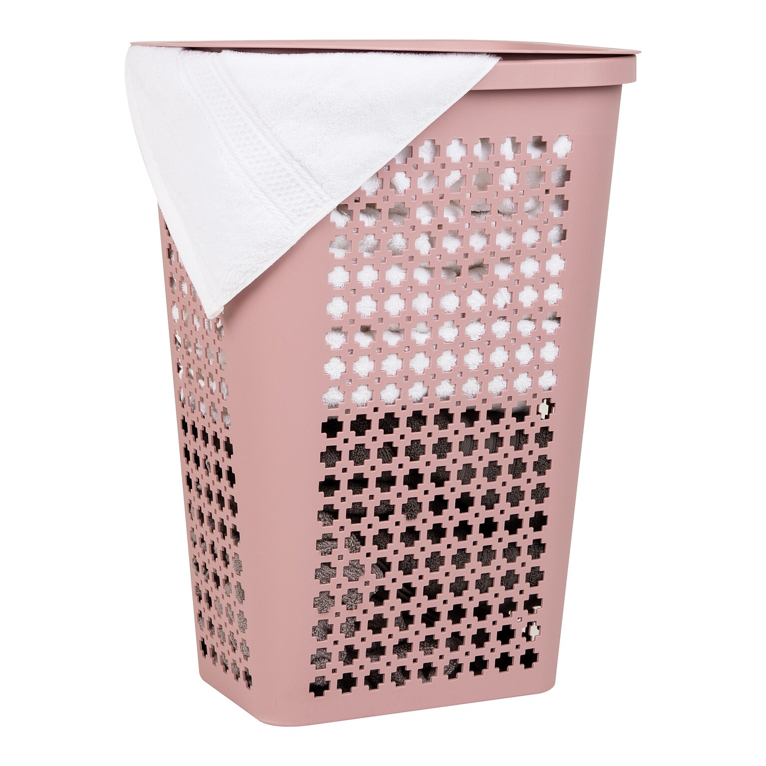 Mind Reader Slim Tapered Hamper with Lid, Plastic, Pink (SWHAMP50-PNK)
