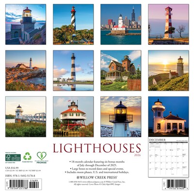 2026 Willow Creek Lighthouses 12 x 12 Monthly Wall Calendar (51788X)