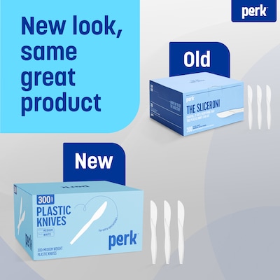Perk™ Polystyrene Knife, Medium-Weight, White, 300/Pack (PK56399)