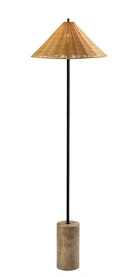 Adesso Rayne 61.25H Floor Lamp, Brown Marble Base with Rattan Shade (3296-01)