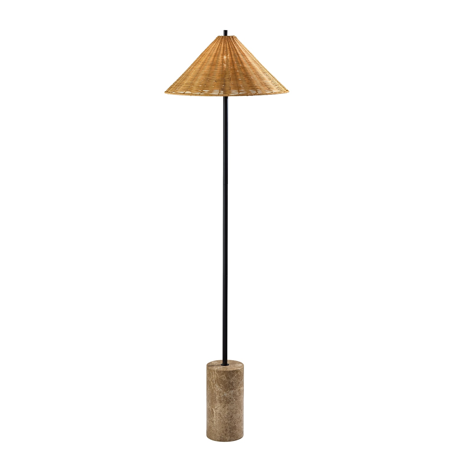 Adesso Rayne 61.25H Floor Lamp, Brown Marble Base with Rattan Shade (3296-01)