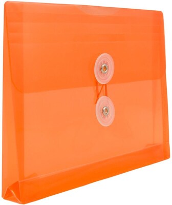 JAM Paper Premium Plastic Filing Envelope with Button & String Closure, Orange, 3/Pack (920B1ORX3)