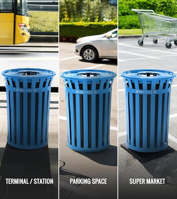 Alpine Industries Metal Commercial Outdoor Recycling Receptacle, 38 Gallon, Black/Blue (479-38-BLU)