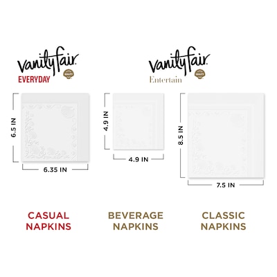 Vanity Fair Entertain Beverage Beverage Napkin, 2-ply, White, 40 Napkins/Pack, 12/Carton (35134)