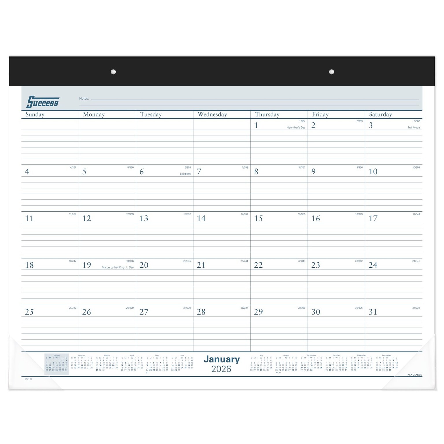 2026 AT-A-GLANCE Success 21.75 x 17 Monthly Desk Pad Calendar, White/Blue (ST24-00-26)