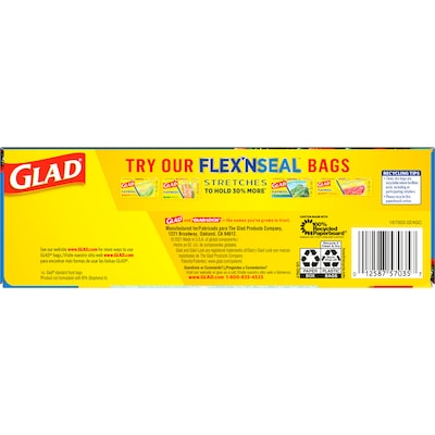 Glad Zipper Freezer Storage Bags, Quart, 20 Bags/Box (57035)