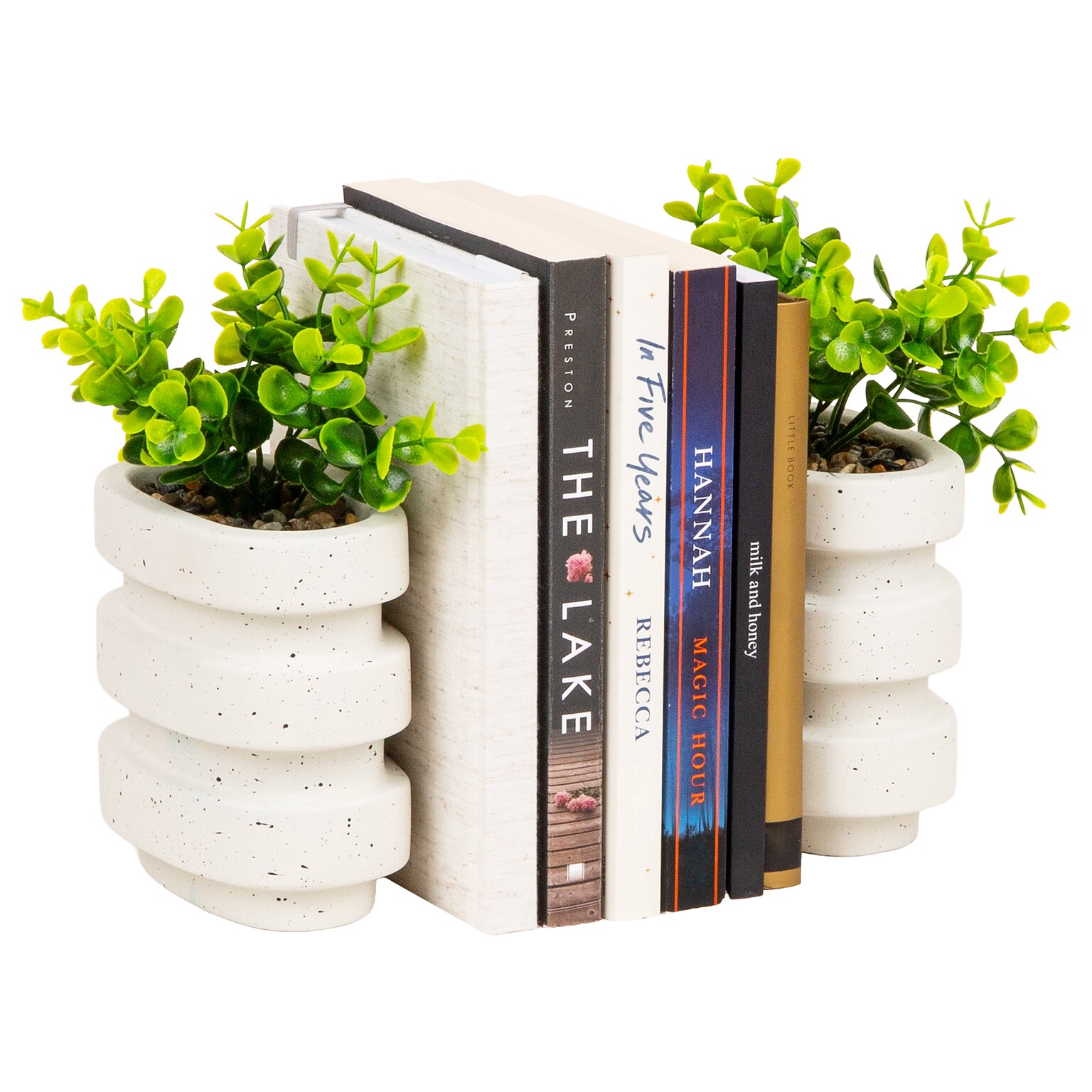 Mind Reader Concrete Book Ends, 5, White, 2/Set (OVBPLANT-WHT)