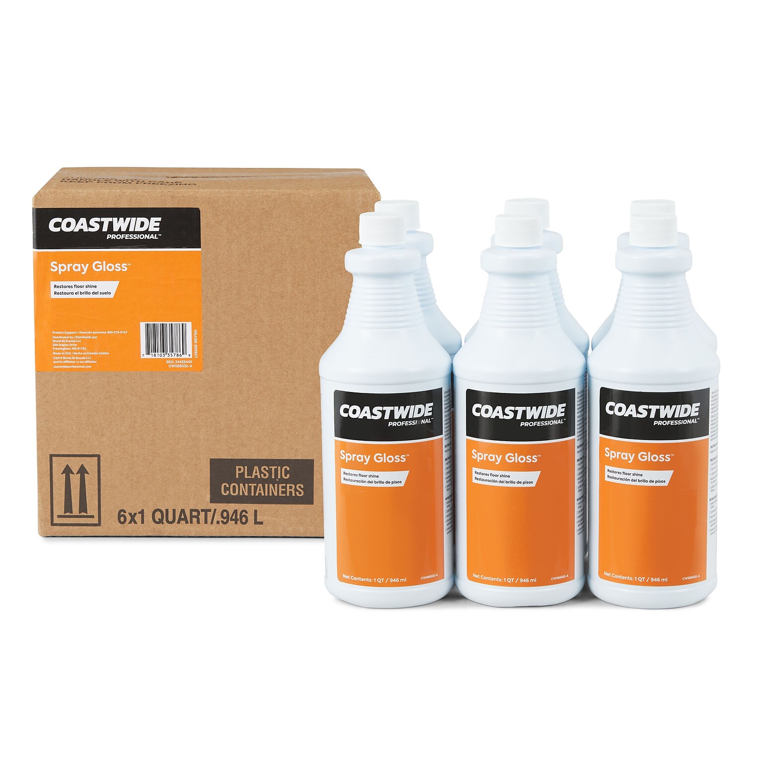 Coastwide Professional Floor Finish and Sealer Spray Gloss, 0.95L, 6/CT (CW585032-A)
