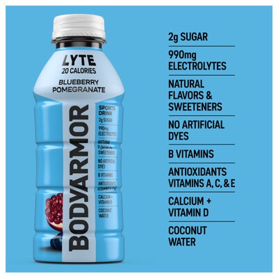BodyArmor LYTE Blueberry Pomegranate Sports Drink, 16 oz. Bottle, 12/Pack (100020-1.1)