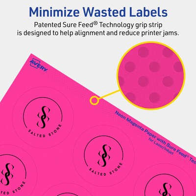 Avery Laser/Inkjet Round Multipurpose Labels, 2.25" Dia., Neon Magenta, 120/Pack (94510)