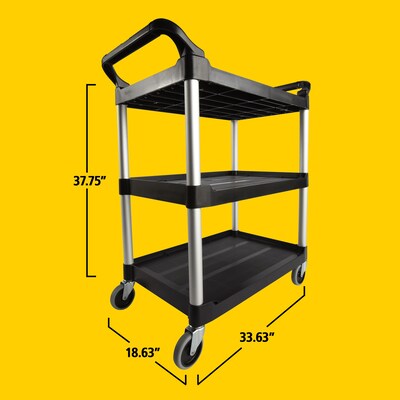 Rubbermaid 3-Shelf Plastic/Poly Mobile Utility Cart with Swivel Wheels, Black (FG342488BLA)