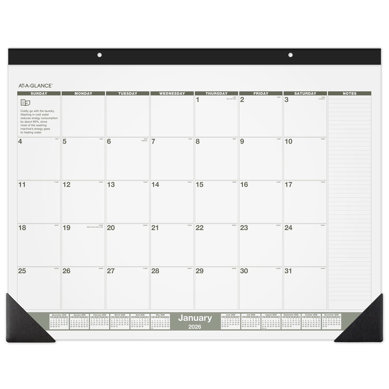 2026 AT-A-GLANCE Recycled 21.75 x 17 Monthly Desk Calendar, Green/Black (SK32G-00-26)