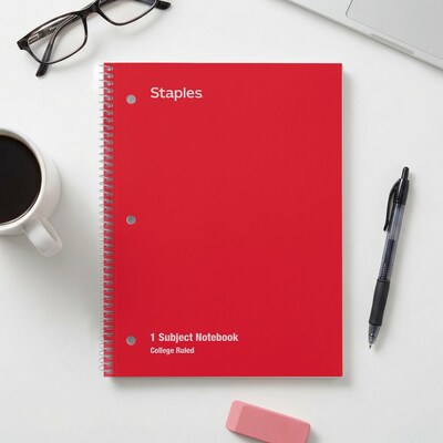 Staples 1-Subject Notebooks, 8" x 10.5", College Ruled, 70 Sheets, Assorted Colors, 48/Pack (10871)