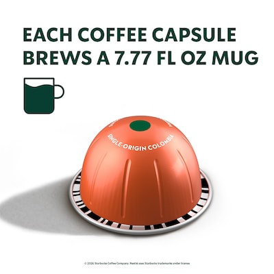Nespresso Starbucks Single-Origin Colombia Coffee Nespresso Vertuo Capsules, Medium Roast, 30/Pack (163925)