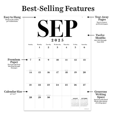 2025-2026 TF Publishing 12" x 17" Academic Monthly Wall Calendar (AY26-8512)