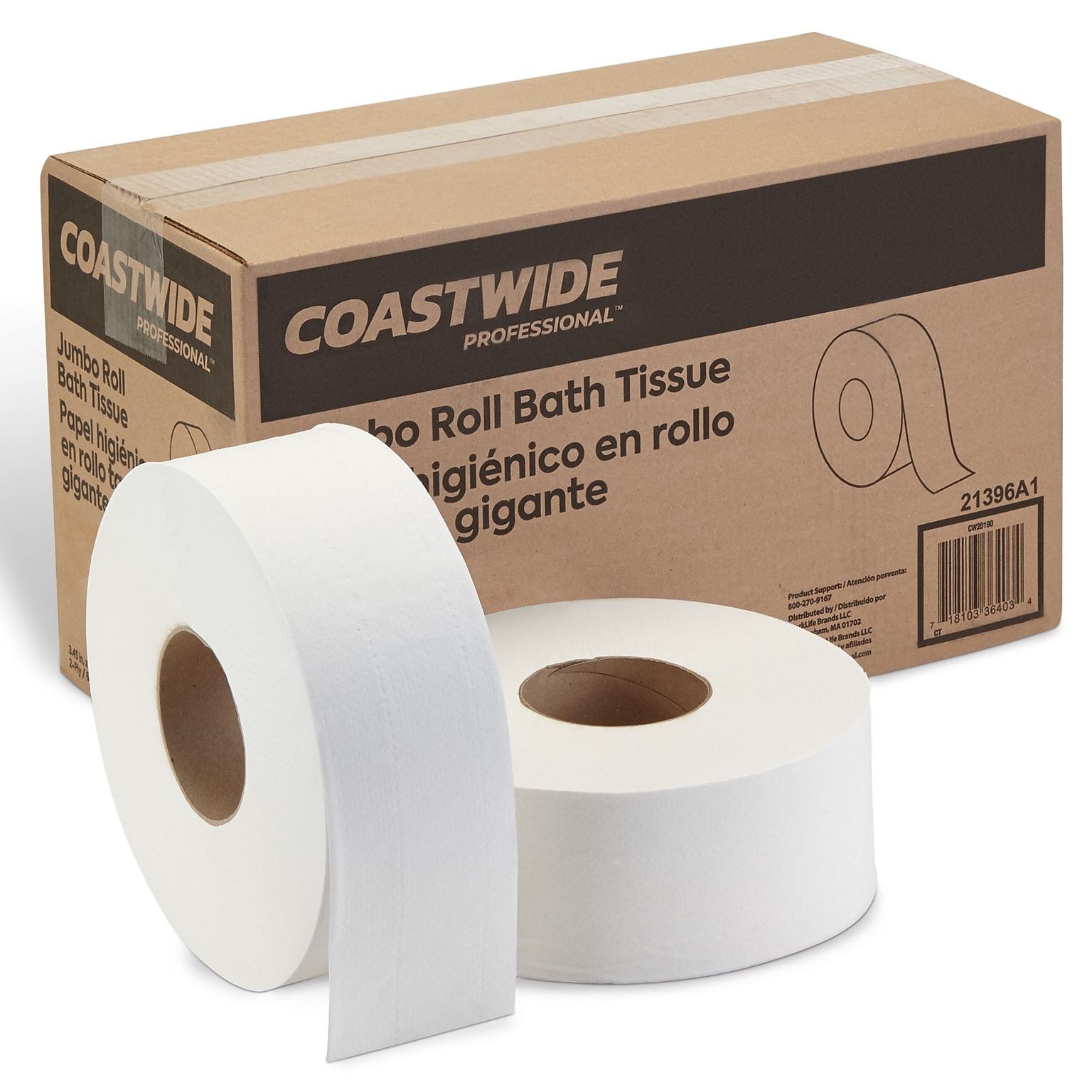 Coastwide Professional™ Recycled Jumbo Toilet Paper, 2-ply, White, 1000 ft./Roll, 6 Rolls/Case (CW20190)