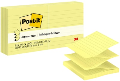 Post-it Pop Up Sticky Notes, 3 x 3 in., 6 Pads, 100 Sheets/Pad, Lined, The Original Post-it Note, Ca