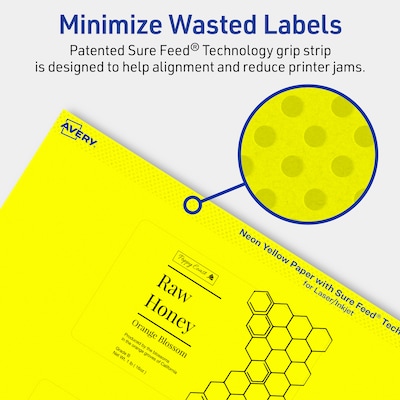Avery Rectangle Laser/Inkjet Multipurpose Labels, 2.5" x 4", Neon Yellow (60/Pack)