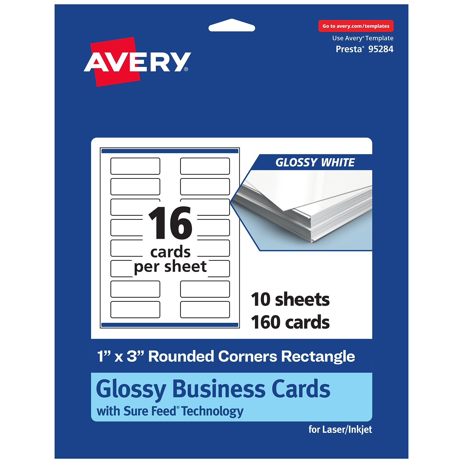 Avery Business Cards, 1 x 3, Glossy White, 160/Pack (95284)
