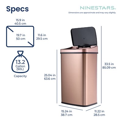 Nine Stars Stainless Steel Motion Sensor Trash Can, 13.2 Gallon, Gold (DZT-50-28GD)