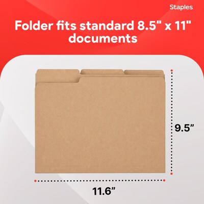 Staples File Folders, 1/3-Cut Tab, Letter Size, Kraft, 100/Box (ST509315-CC)