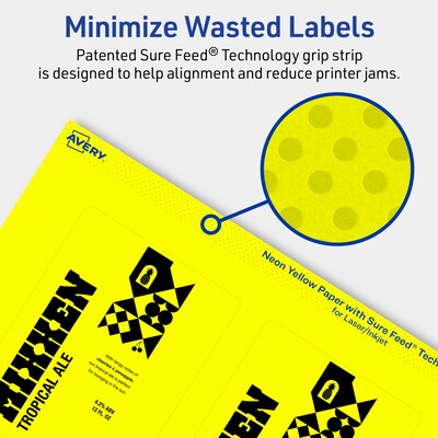 Avery Laser/Inkjet Rectangle Multipurpose Labels, 4" x 3", Neon Yellow, 320/Box (94252)