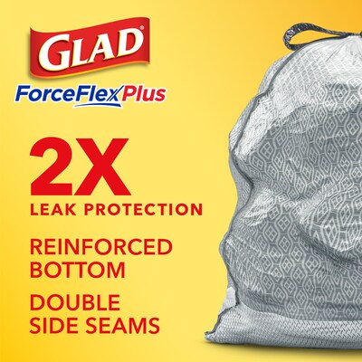 Glad ForceFlexPlus Tall 13 Gallon Fresh Clean Kitchen Drawstring Trash Bags, Grey, 68/Box (78535)